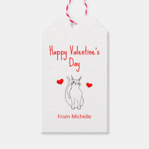 Valentine's Day Hearts Cute Cat Winking Kitty Gift Tags