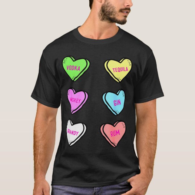 Valentines Day Hearts Drinking Liquor Lovers Anti  T-Shirt (Front)