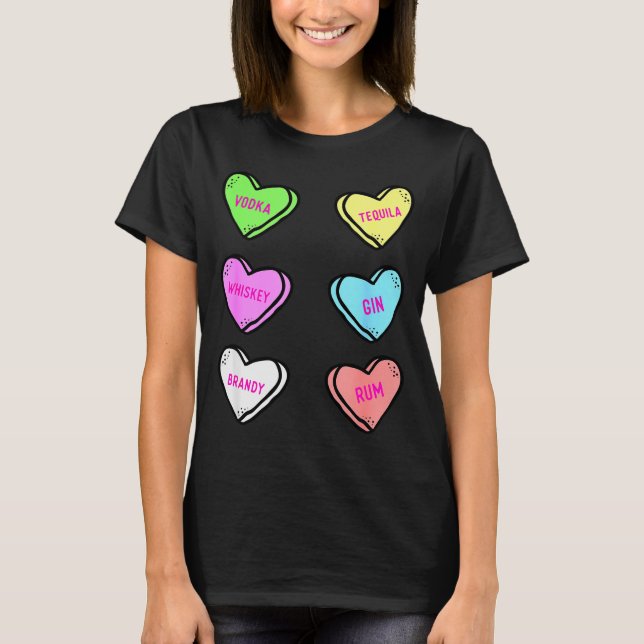 Valentines Day Hearts Drinking Liquor Lovers Anti  T-Shirt (Front)