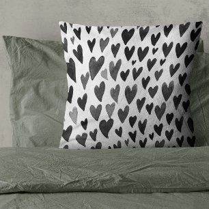 Valentines day hearts explosion - black and white cushion