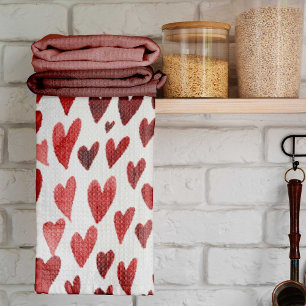 Valentines day hearts explosion - pink and red tea towel