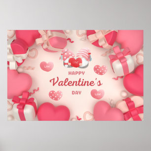 Valentine's Day Hearts, Gifts and Gnomes Poster