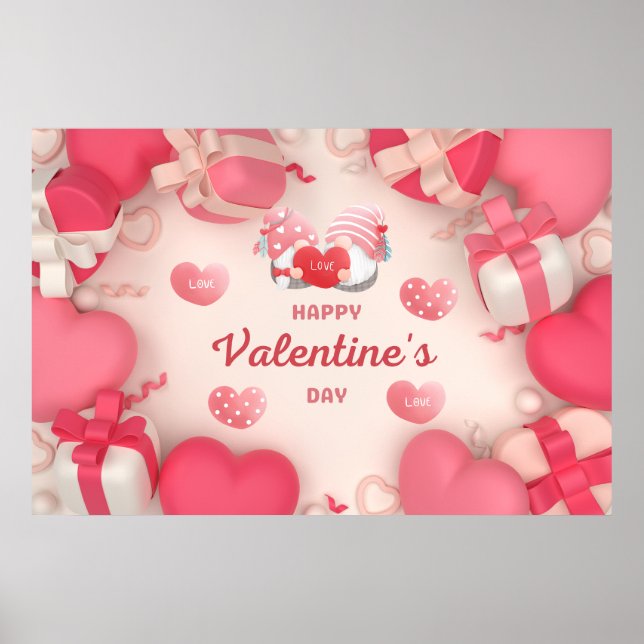 Valentine's Day Hearts, Gifts and Gnomes   Poster (Front)