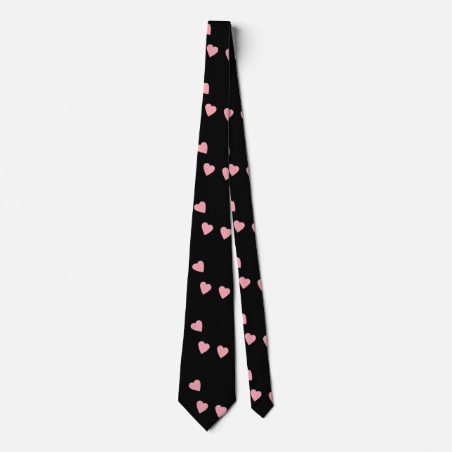 Valentines Day Hearts Hand Drawn Pink Black Tie (Front)