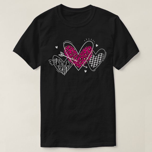 Valentine's Day Hearts  Houndstooth, Zebra, Pink L T-Shirt (Design Front)