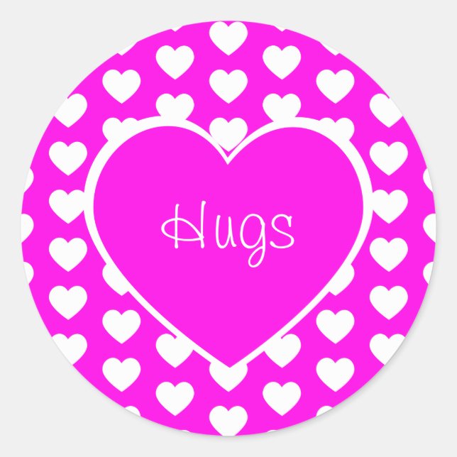 Valentine's Day Hearts Hugs Purple  Classic Round Sticker (Front)