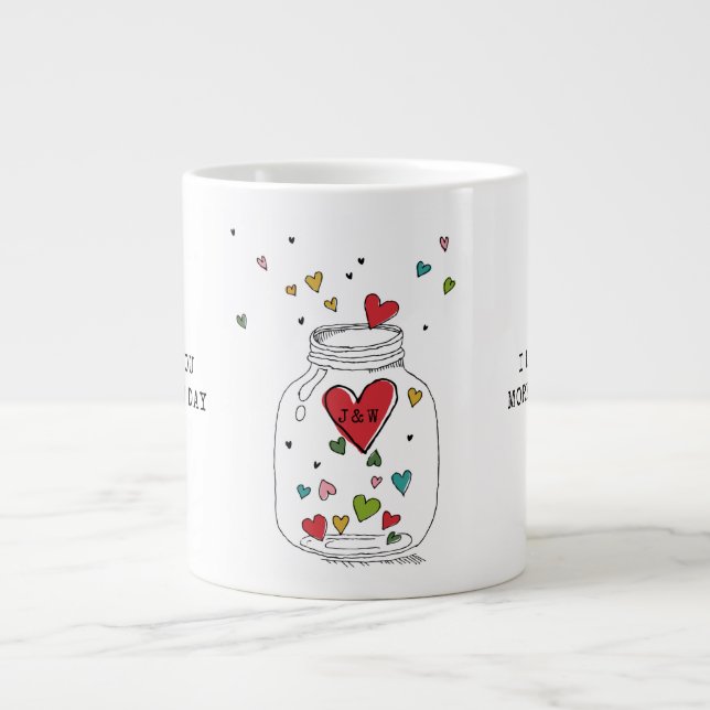 Valentines Day Hearts In Jar Monogram Large Coffee Mug (Front)