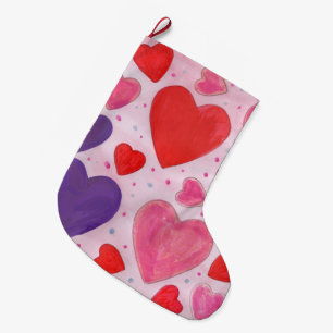 Valentines Day Hearts in Pink Purple and Red Large Christmas Stocking