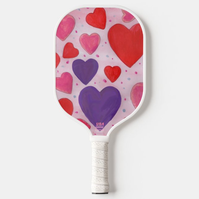 Valentines Day Hearts in Pink Purple Red Pattern Pickleball Paddle (Front)