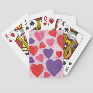 Valentines Day Hearts in Pink, Purple, Red Playing Cards