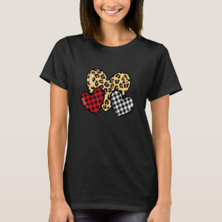 Valentines Day Hearts Leopard Buffalo Plaid Girls  T-Shirt