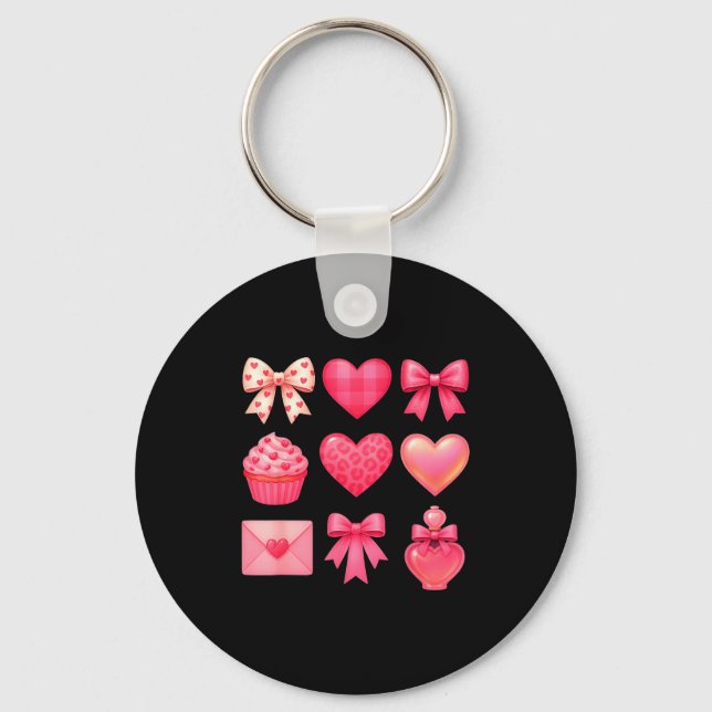 Valentines Day Hearts Leopard Coquette Bow Party W Key Ring (Front)