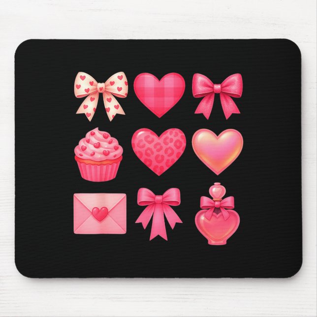 Valentines Day Hearts Leopard Coquette Bow Party W Mouse Mat (Front)