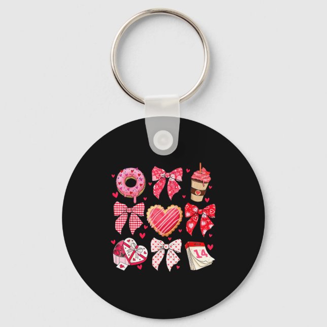 Valentines Day Hearts Leopard Coquette Bow Women G Key Ring (Front)