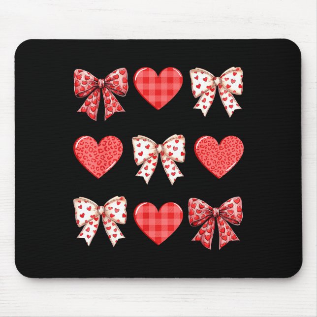 Valentines Day Hearts Leopard Coquette Bow Women G Mouse Mat (Front)