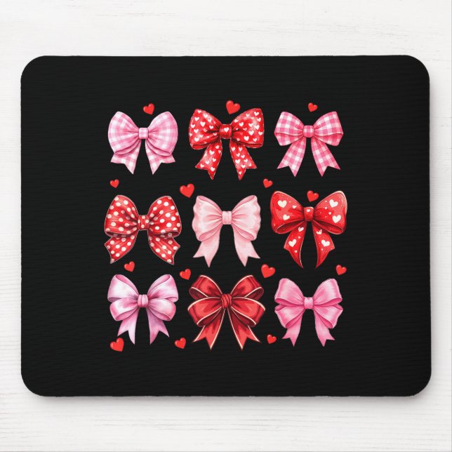 Valentines Day Hearts Leopard Coquette Bow Women G Mouse Mat (Front)