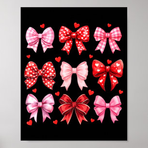 Valentines Day Hearts Leopard Coquette Bow Women G Poster