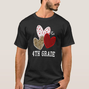 Valentines Day Hearts Leopard Red Plaid 4th Grade  T-Shirt