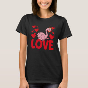 Valentine's Day Hearts Love Flamingo Animal Women T-Shirt