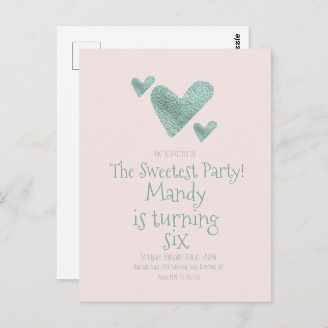 Valentines Day Hearts Metallic Watercolor Birthday Postcard (Front/Back)