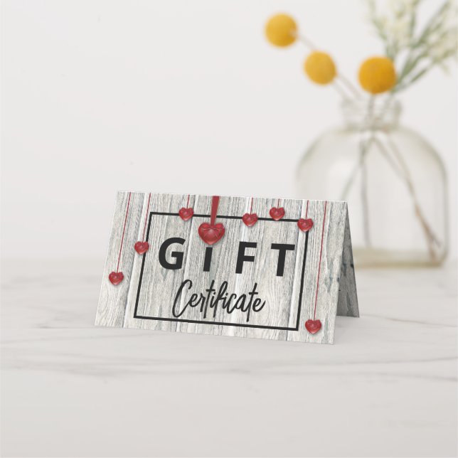 Valentines Day Hearts Modern Rustic Wood Gift Card (Front)