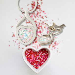 Valentines Day Hearts n Love Floral Dragonfly Key Ring