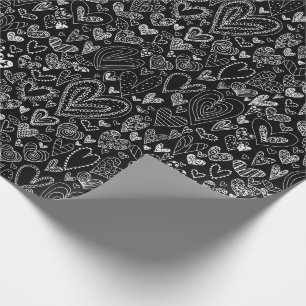 Valentine's Day Hearts on Black Wrapping Paper