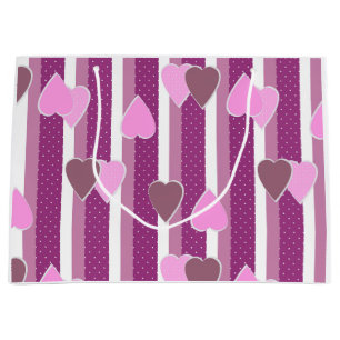 Valentine's Day hearts on striped background Large Gift Bag