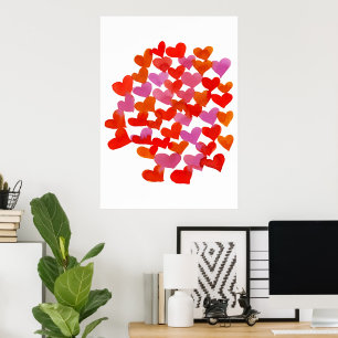 Valentine's day hearts - orange and pink poster