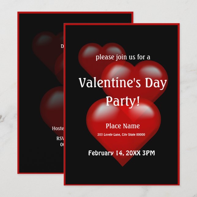 Valentine's Day Hearts Party Invitation (Front/Back)