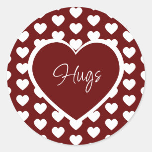 Valentine's Day Hearts Pattern Hugs Cute Red Classic Round Sticker