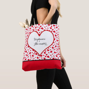 Valentine's Day Hearts Pattern Love Couple Names Tote Bag