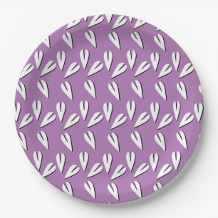 Valentines Day Hearts Pattern Purple White Paper Plate
