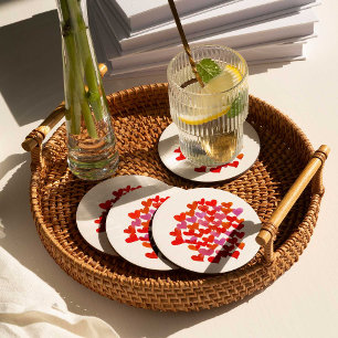 Valentine's day hearts - pink and orange round paper coaster
