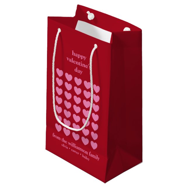Valentine's Day Hearts | Pink and Red Personalised Small Gift Bag (Front Angled)
