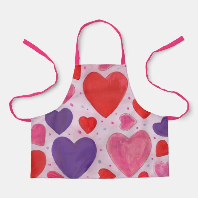 Valentines Day Hearts Pink Purple and Red Pattern Apron (Front)
