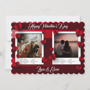 Valentine's Day Hearts & Polaroid Custom Photo Holiday Card