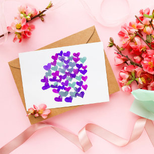 Valentine's day hearts - purple and aqua postcard
