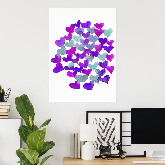 Valentine's day hearts - purple and aqua poster (Home Office)