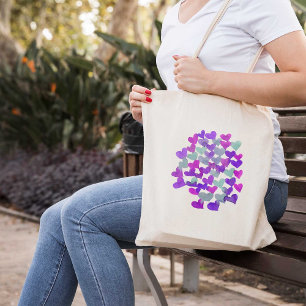 Valentine's day hearts - purple and aqua tote bag