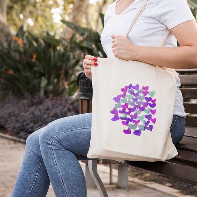Valentine's day hearts - purple and aqua tote bag (Creator Uploaded)