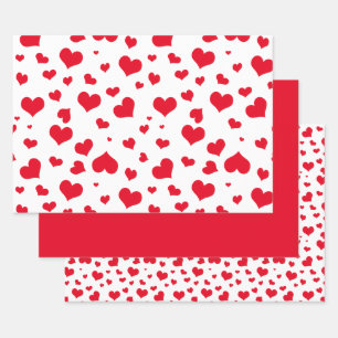 Valentine's Day Hearts Random Pattern red/White Wrapping Paper Sheet