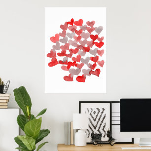 Valentine's day hearts - red and grey poster