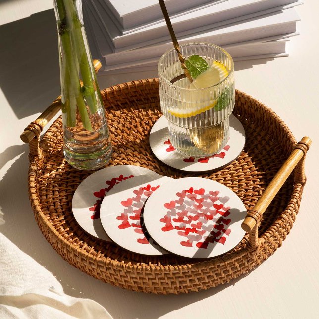 Valentine's day hearts - red and grey round paper coaster (Creator Uploaded)