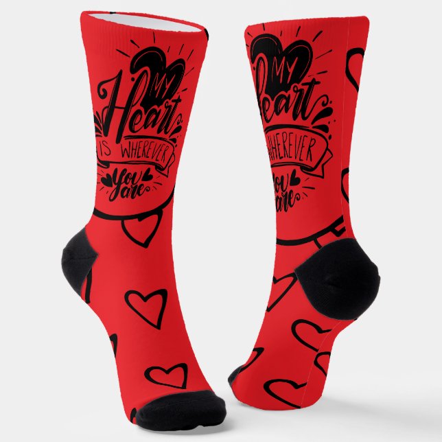 Valentines Day Hearts Red Black Quote Socks (Angled)