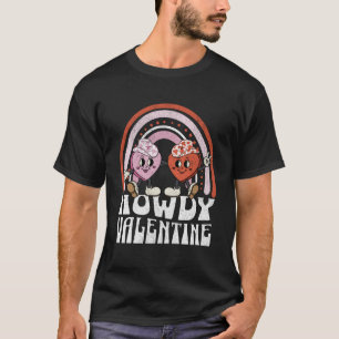 Valentines Day Hearts Retro Groovy Rainbow Howdy V T-Shirt