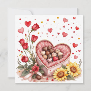 Valentine's Day Hearts, Roses and Chocolates  Holiday Card