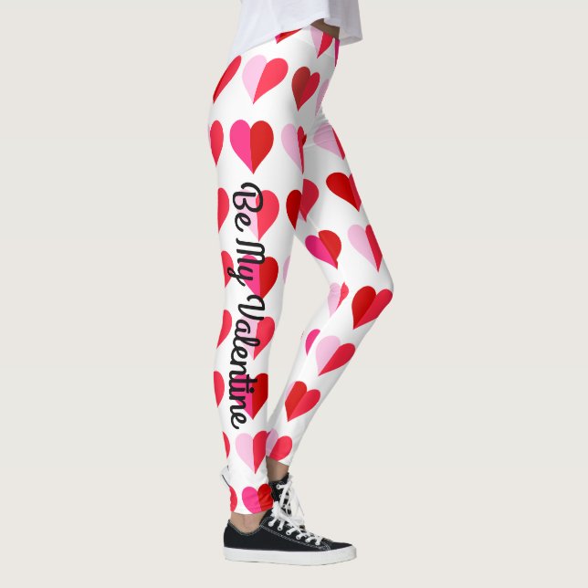 Valentine's Day Hearts Toss All Over Red Pink Cute Leggings (Right)