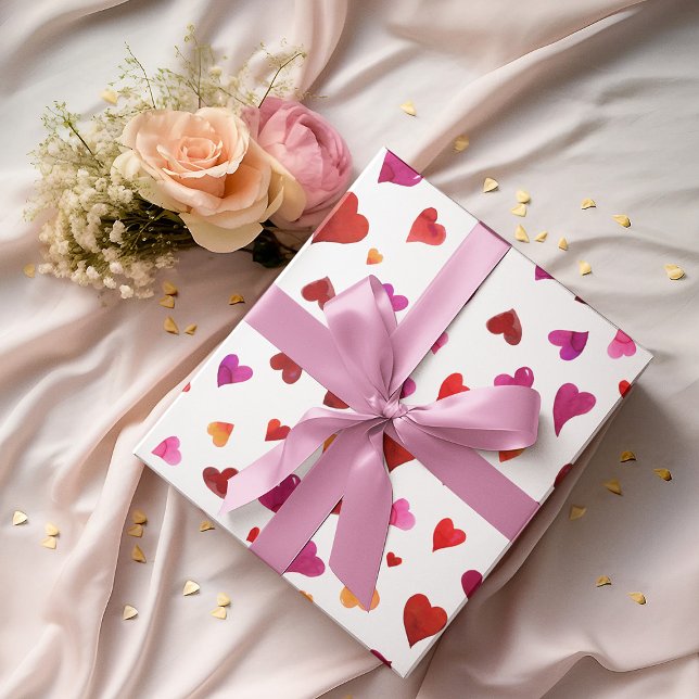 Valentine's day hearts - viva magenta and orange wrapping paper sheet (Creator Uploaded)