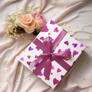 Valentine's day hearts - viva magenta and purple wrapping paper sheet